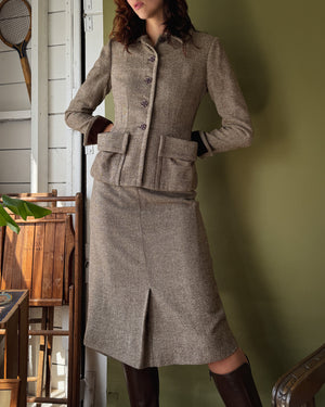 40s Tweed Wool Suit | S