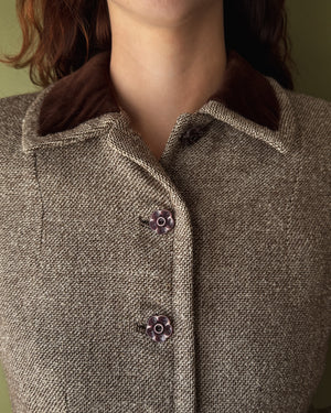 40s Tweed Wool Suit | S