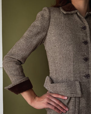 40s Tweed Wool Suit | S
