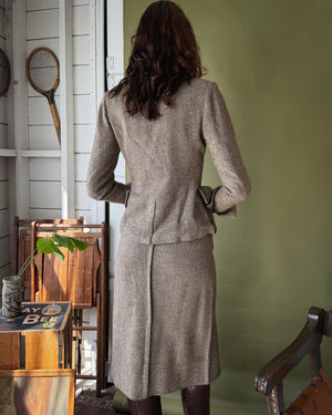 40s Tweed Wool Suit | S