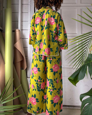 40s Chartreuse Floral Pant Suit