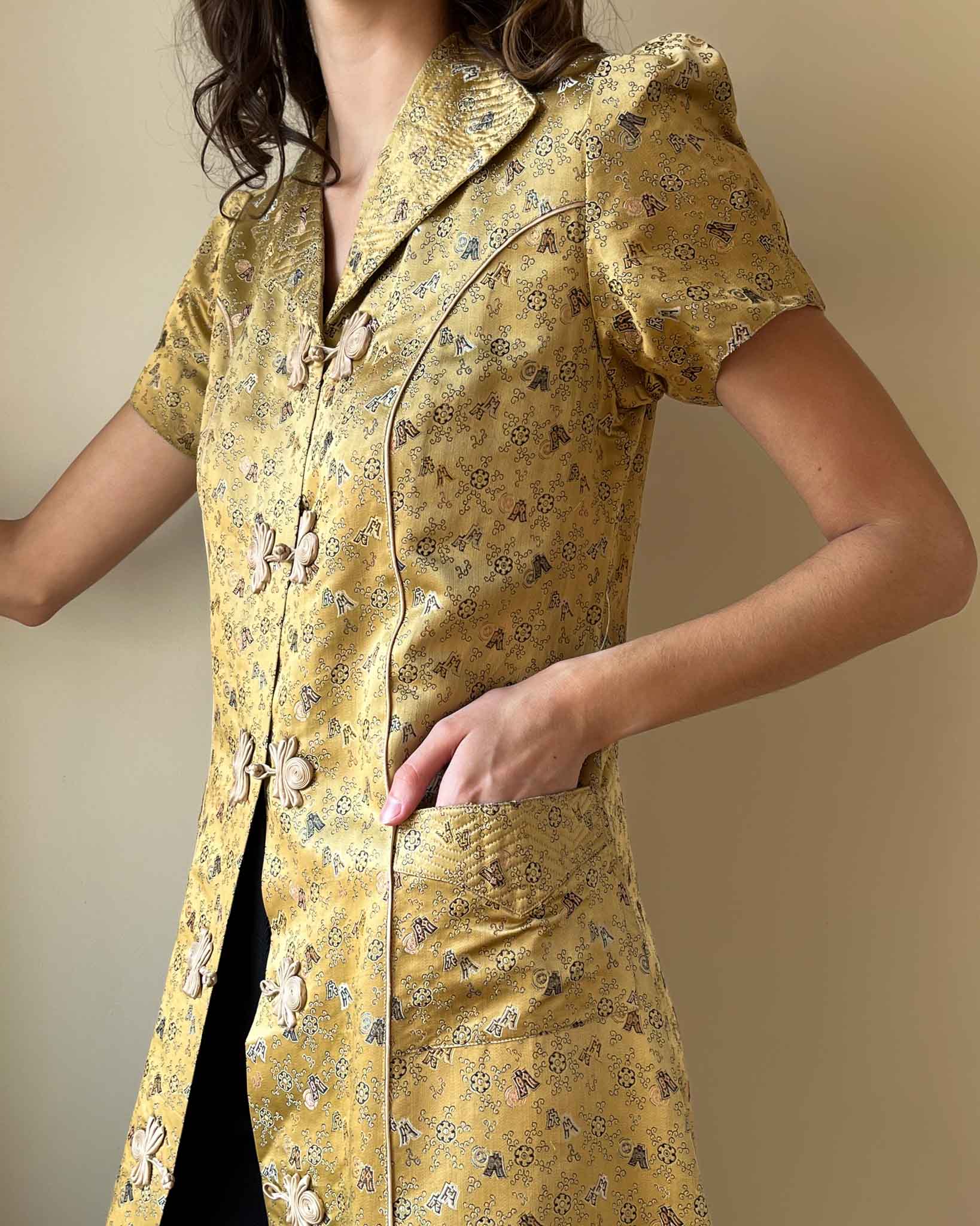 40s Gold Silk Brocade Jacket | S-M - Lucky Vintage 40s Gold Silk Brocade Jacket | S-M - Lucky Vintage