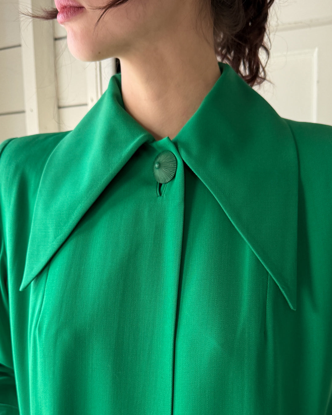 40s vintage GREEN WOOL GABA JACKET ギャバジン 40s Green Gabardine Coat | S-L - Lucky Vintage
