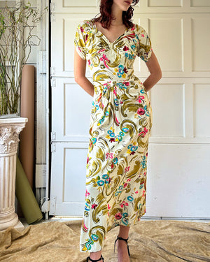 40s Rayon Jersey Gown | M