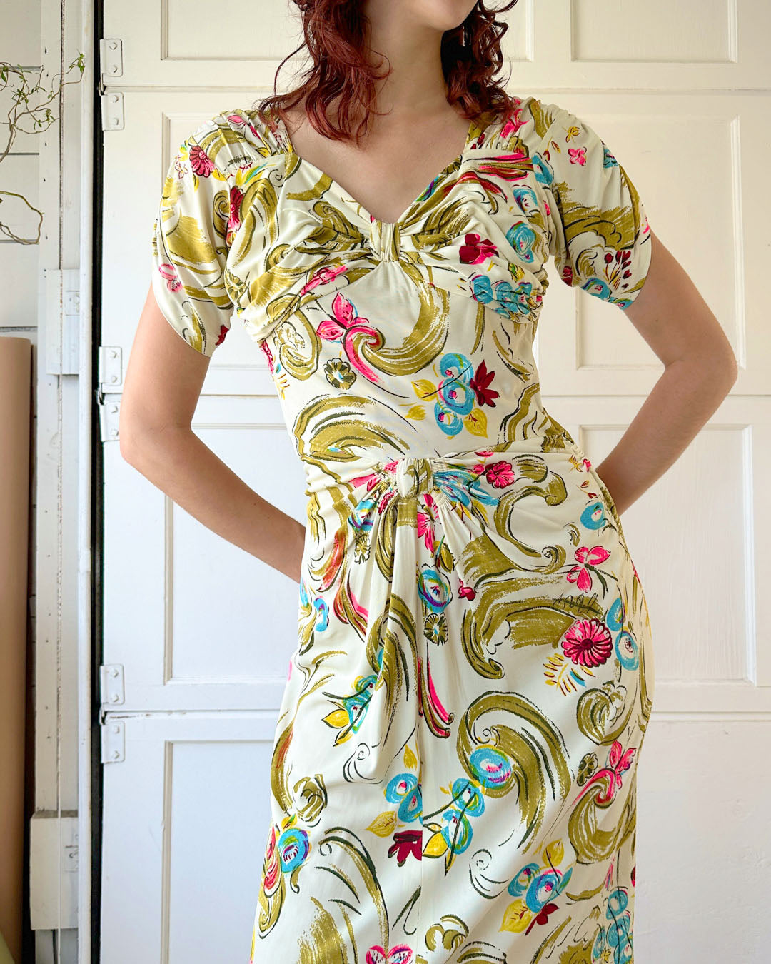 40s Rayon Jersey Gown | M