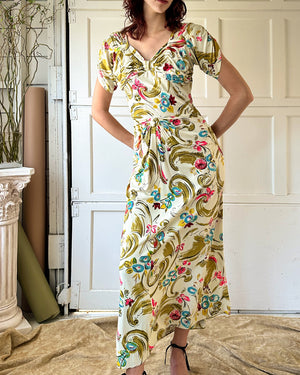 40s Rayon Jersey Gown | M
