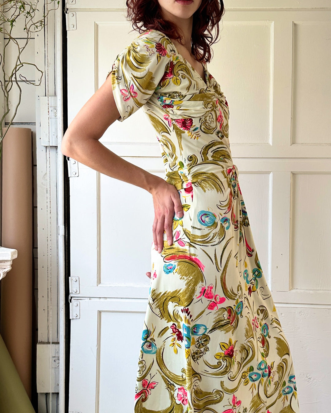 40s Rayon Jersey Gown | M