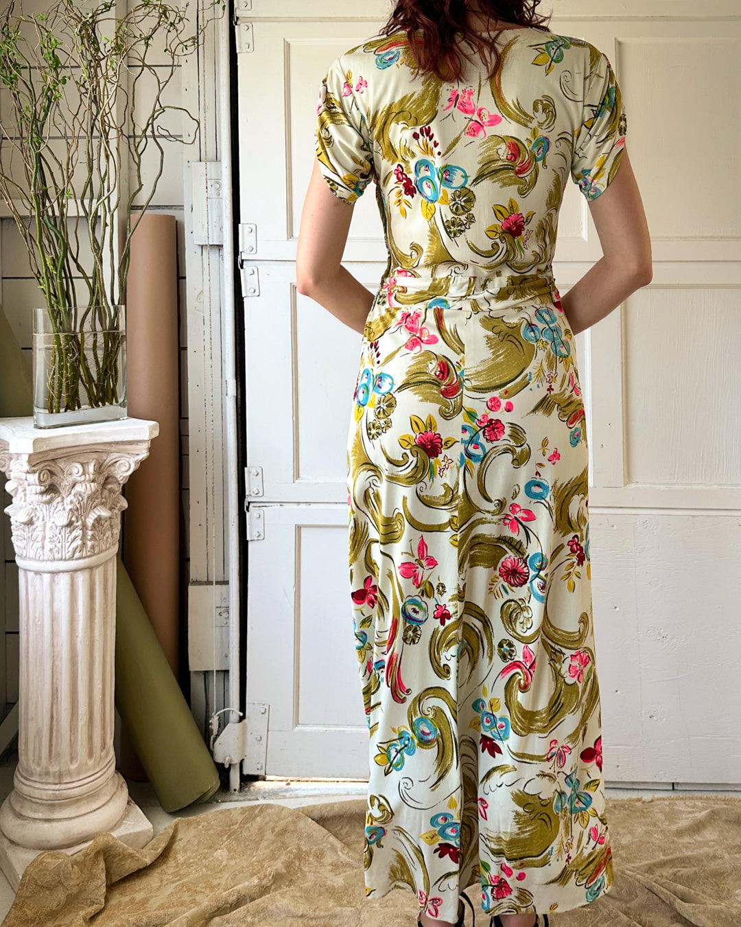 40s Rayon Jersey Gown | M