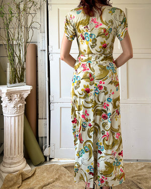 40s Rayon Jersey Gown | M