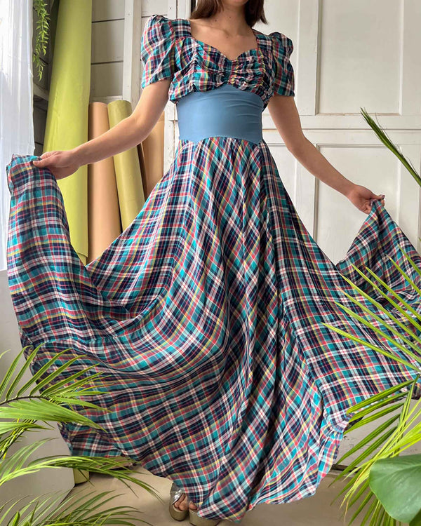 green emerald velvet dress Just One Wish Emerald Green Plaid Dress, Large - The Mint Julep Boutique main image 0