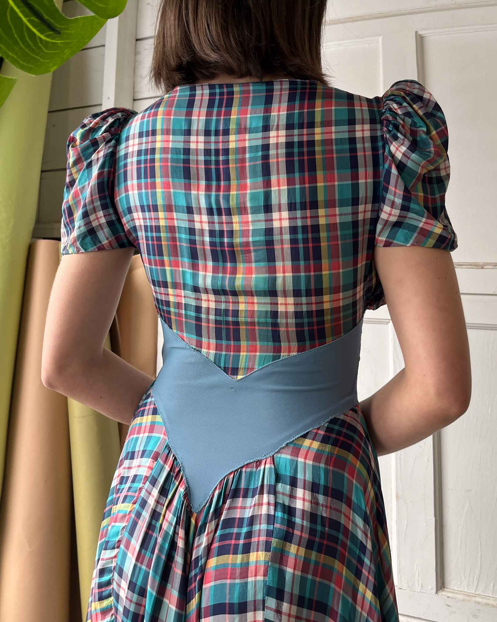40s Plaid Puff Sleeve Gown | XS-S 40s Plaid Puff Sleeve Gown | XS-S