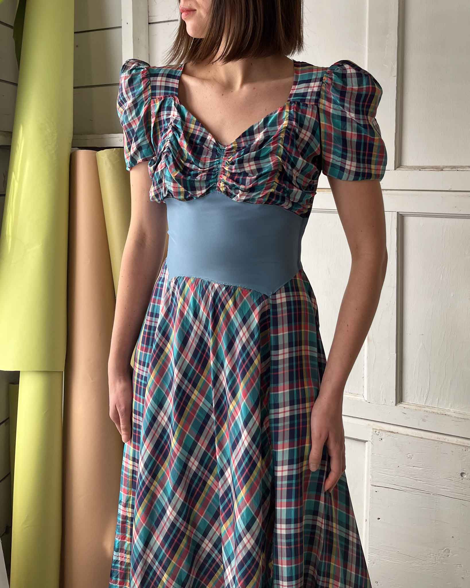 40s Plaid Puff Sleeve Gown | XS-S 40s Plaid Puff Sleeve Gown | XS-S