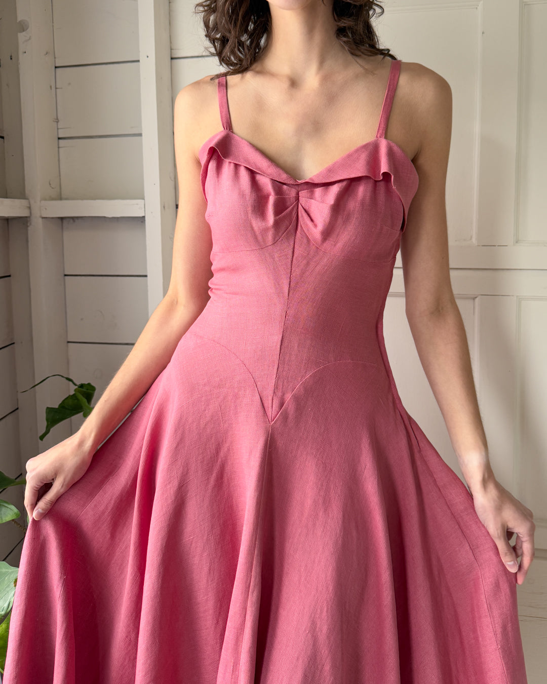 40s Pink Linen Sundress | S 40s Pink Linen Sundress | S