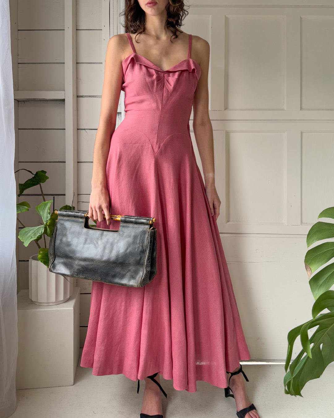 40s Pink Linen Sundress | S