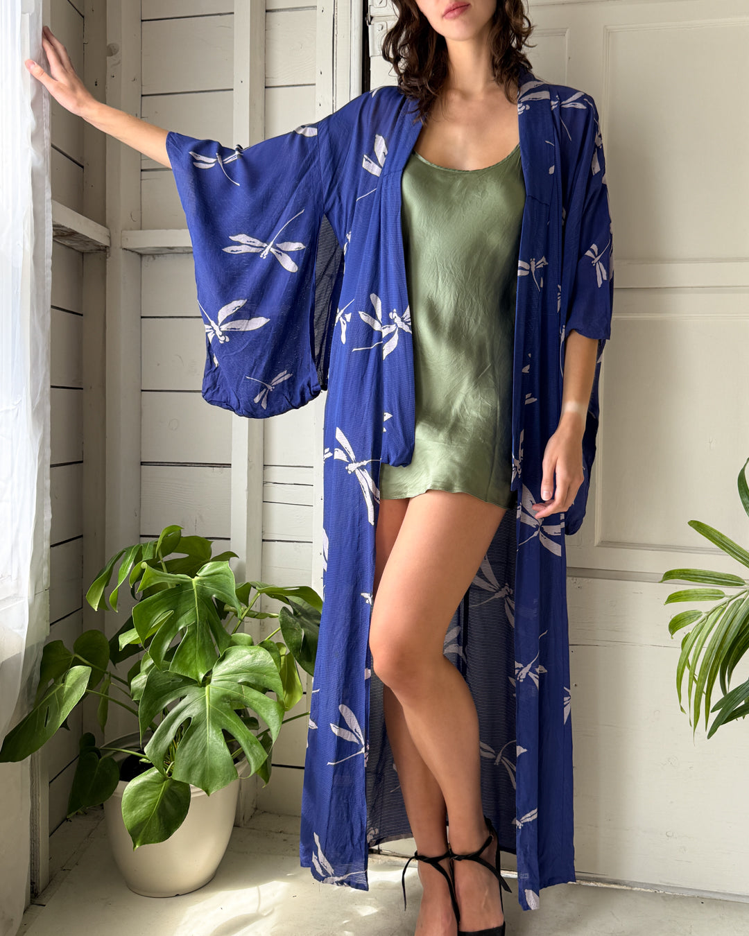 40s Silk Dragonfly Kimono Robe