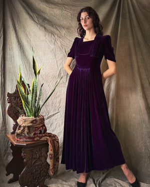 40s Purple Velvet Gown | M