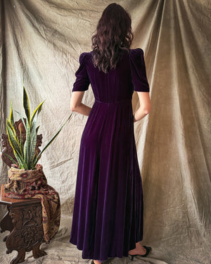40s Purple Velvet Gown | M