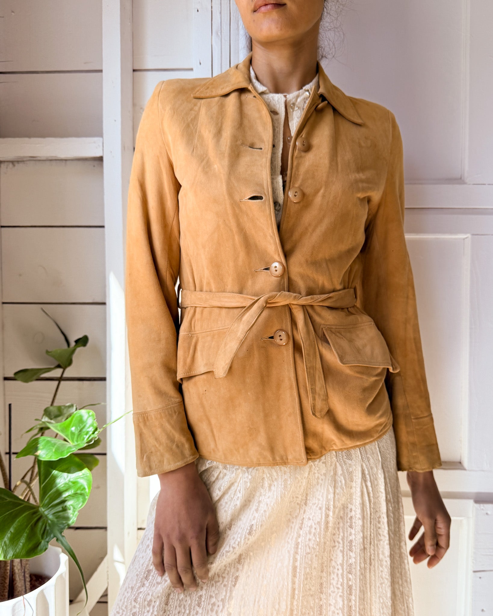 40s Belted Leather Jacket | XS - Lucky Vintage