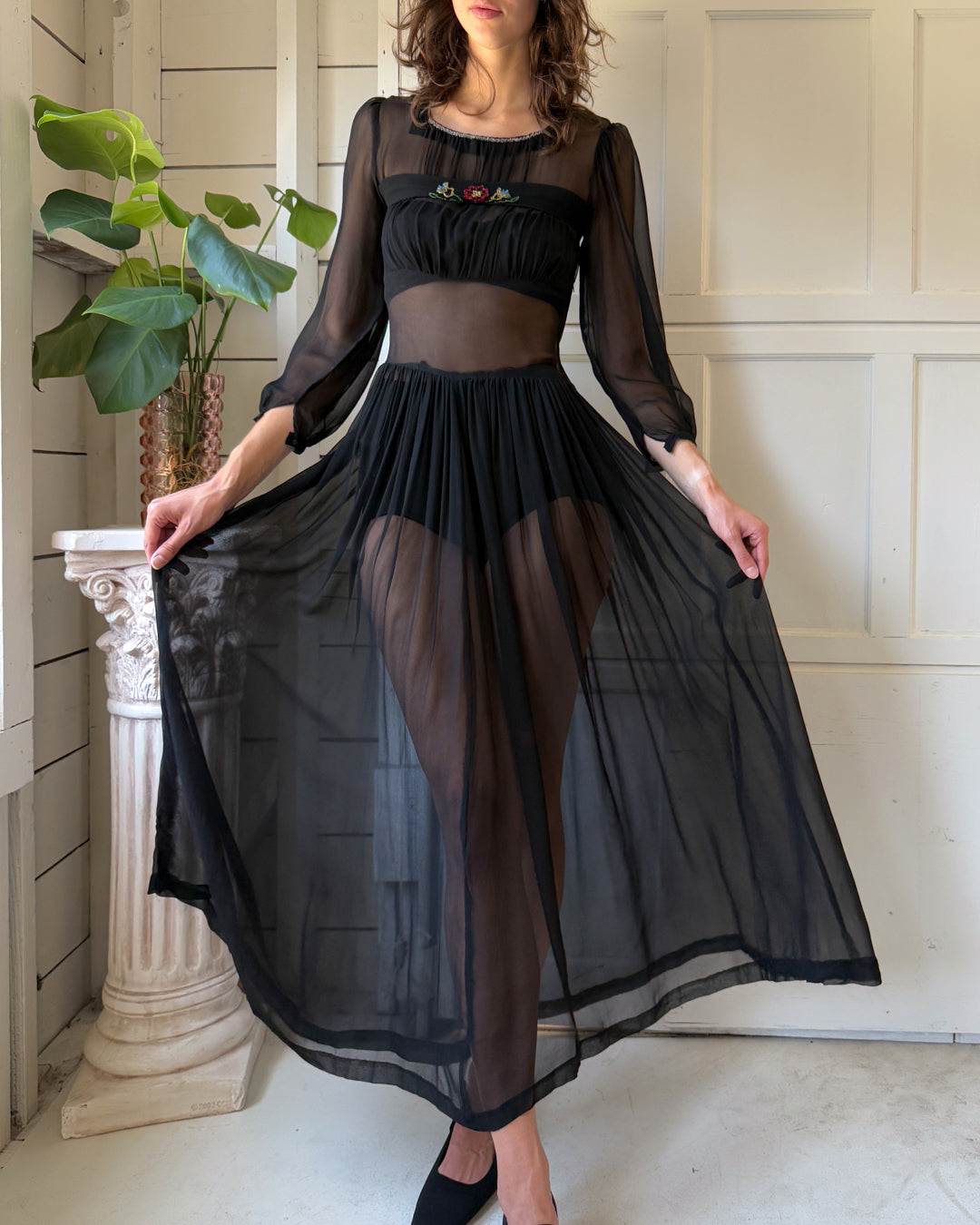 40s Beaded Silk Dress | S