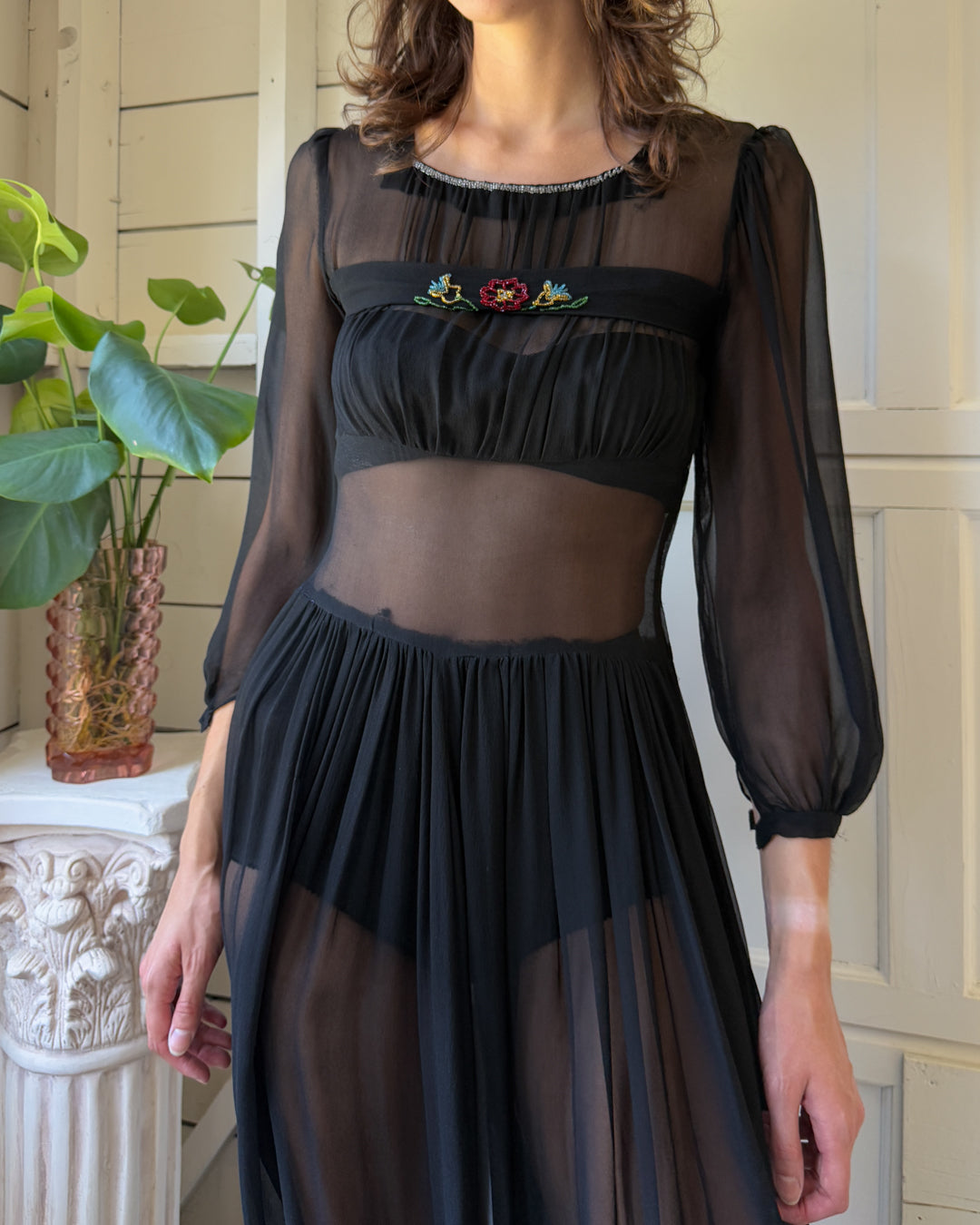 40s Beaded Silk Dress | S