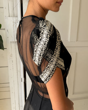 40s Embroidered Net Dress | S-M - Lucky Vintage 40s Embroidered Net Dress | S-M - Lucky Vintage