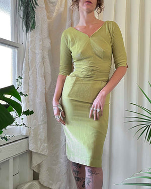 60s Greenish Gold Lurex Dress