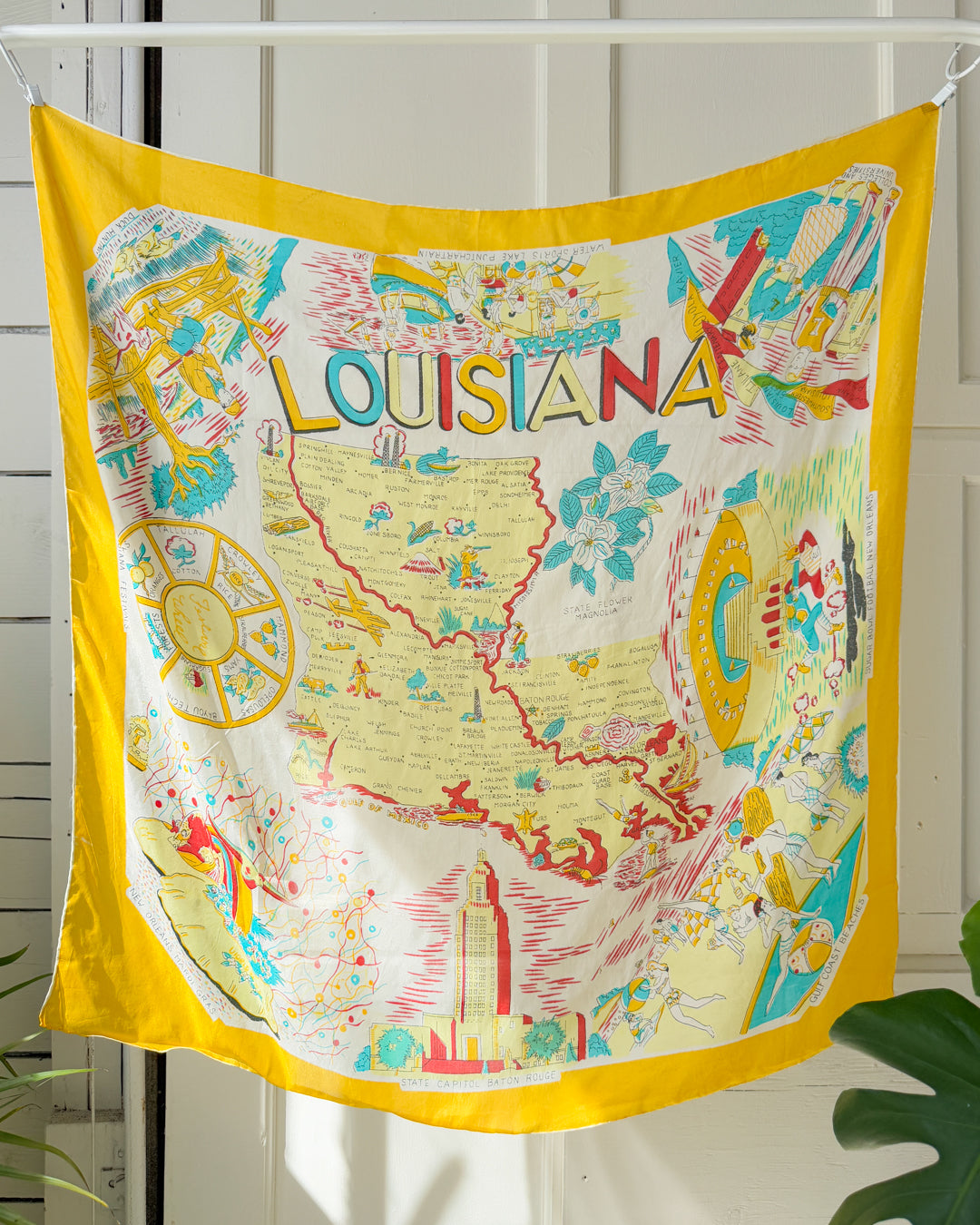 50s Louisiana Map Print Silk Scarf