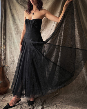 50s Strapless Lace Gown | M