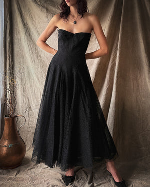 50s Strapless Lace Gown | M