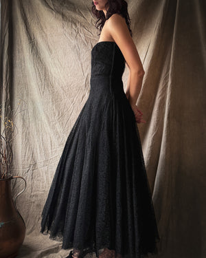 50s Strapless Lace Gown | M