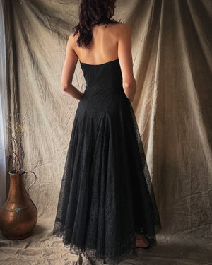 50s Strapless Lace Gown | M