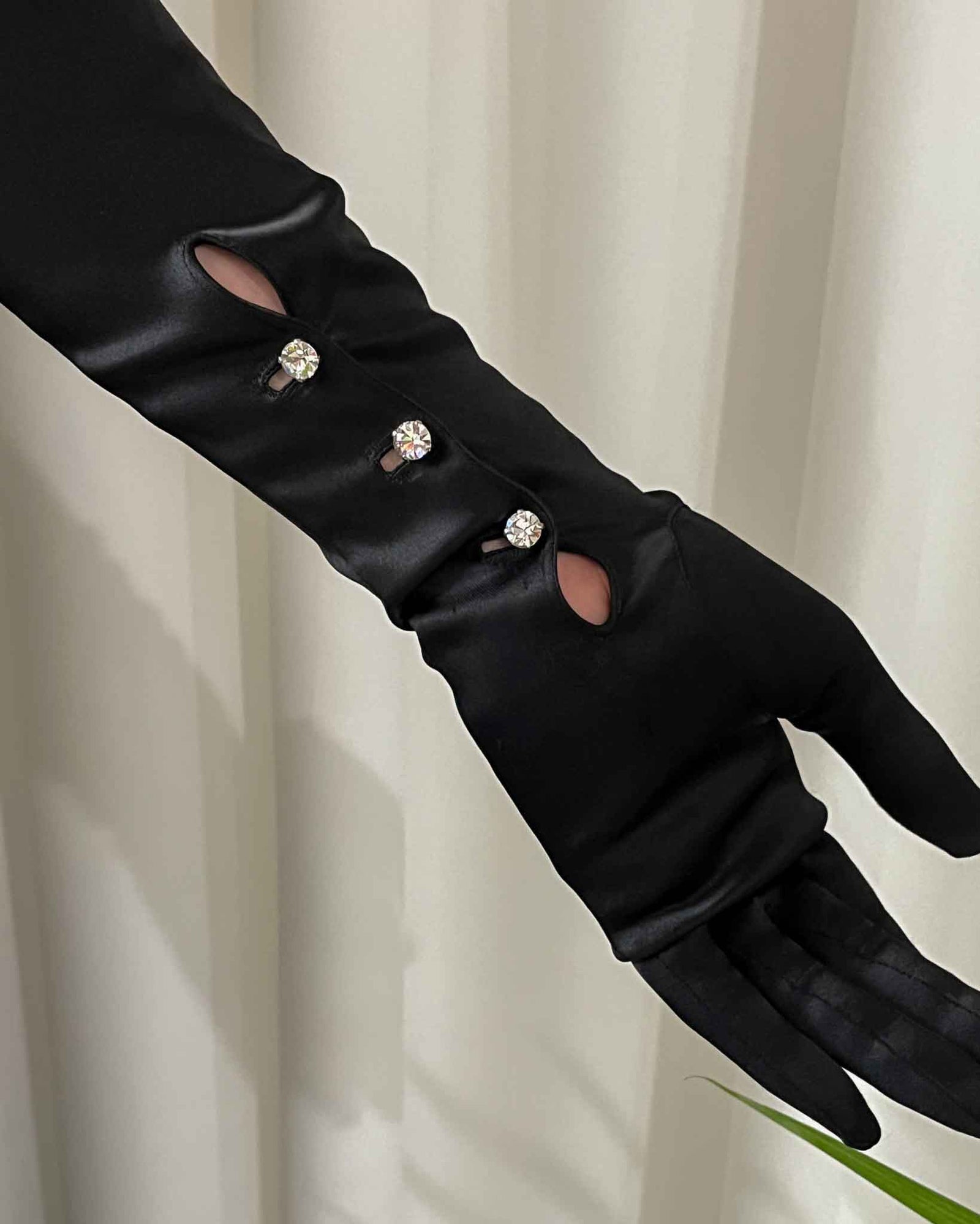 50s Black Satin Opera Gloves