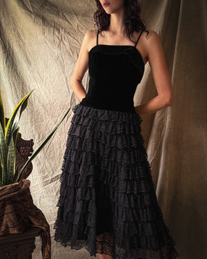 50s Velvet & Lace Dress | XS-S