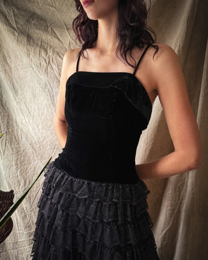 50s Velvet & Lace Dress | XS-S