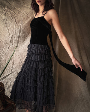 50s Velvet & Lace Dress | XS-S