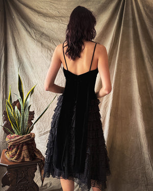 50s Velvet & Lace Dress | XS-S