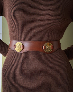 50s Brass & Brown Leather Belt