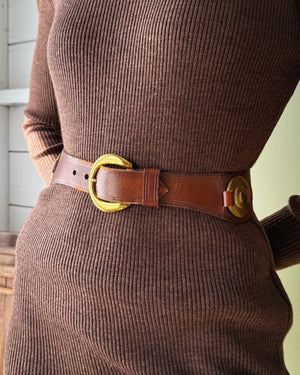 50s Brass & Brown Leather Belt