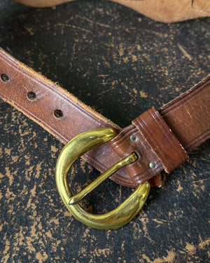 50s Brass & Brown Leather Belt