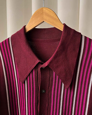 50s Berry Striped Banlon Knit Shirt