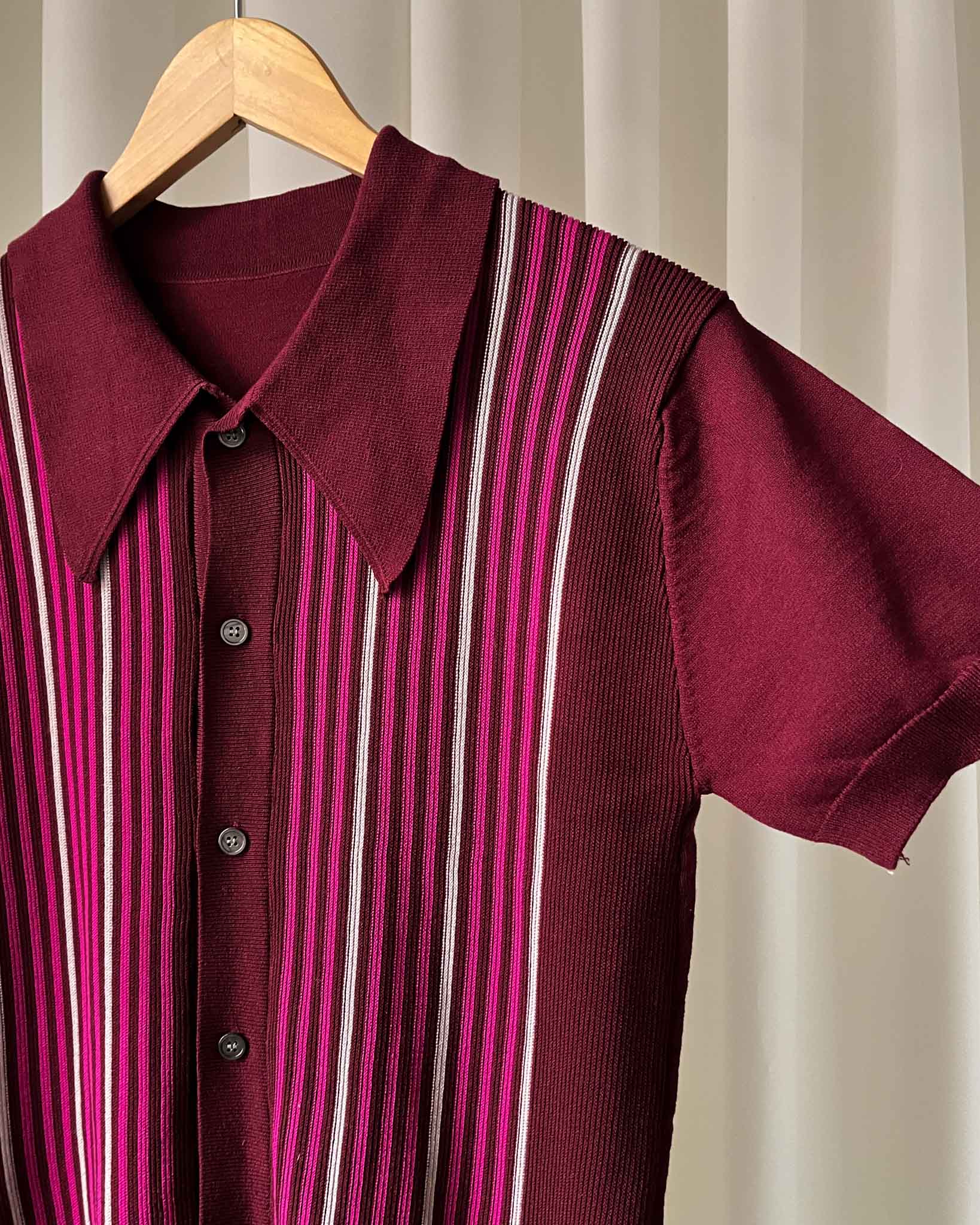 50s Berry Striped Banlon Knit Shirt