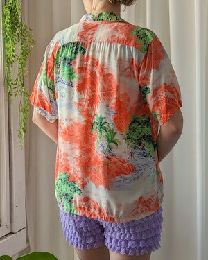 50s Hawaiian Print Crepe Shirt
