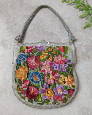 Needlepoint Purse 1950's Flower Design Needlepoint Handbag Purse Needlework