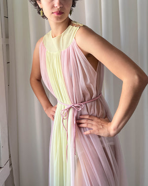 60s Pastel Striped Chiffon Nightgown