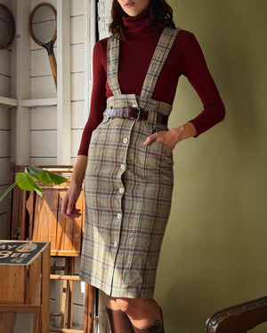 80s Plaid Suspender Skirt | S