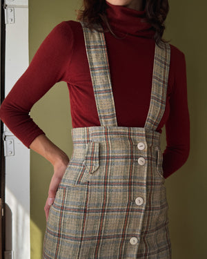 80s Plaid Suspender Skirt | S