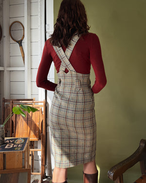 80s Plaid Suspender Skirt | S