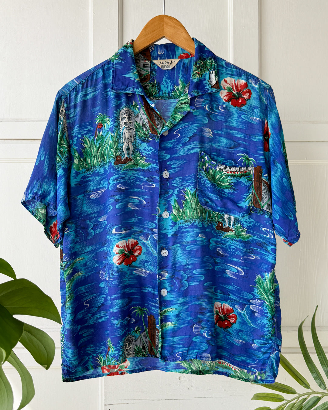 60s Hawaiian Loop Collar Shirt | M