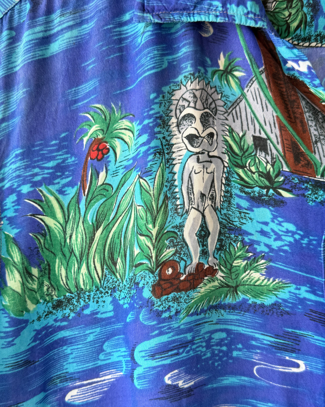 60s Hawaiian Loop Collar Shirt | M