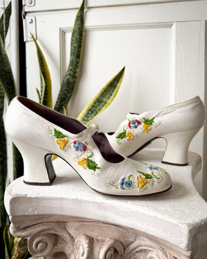 60s Jerry Edouard Embroidered Heels | 7.5